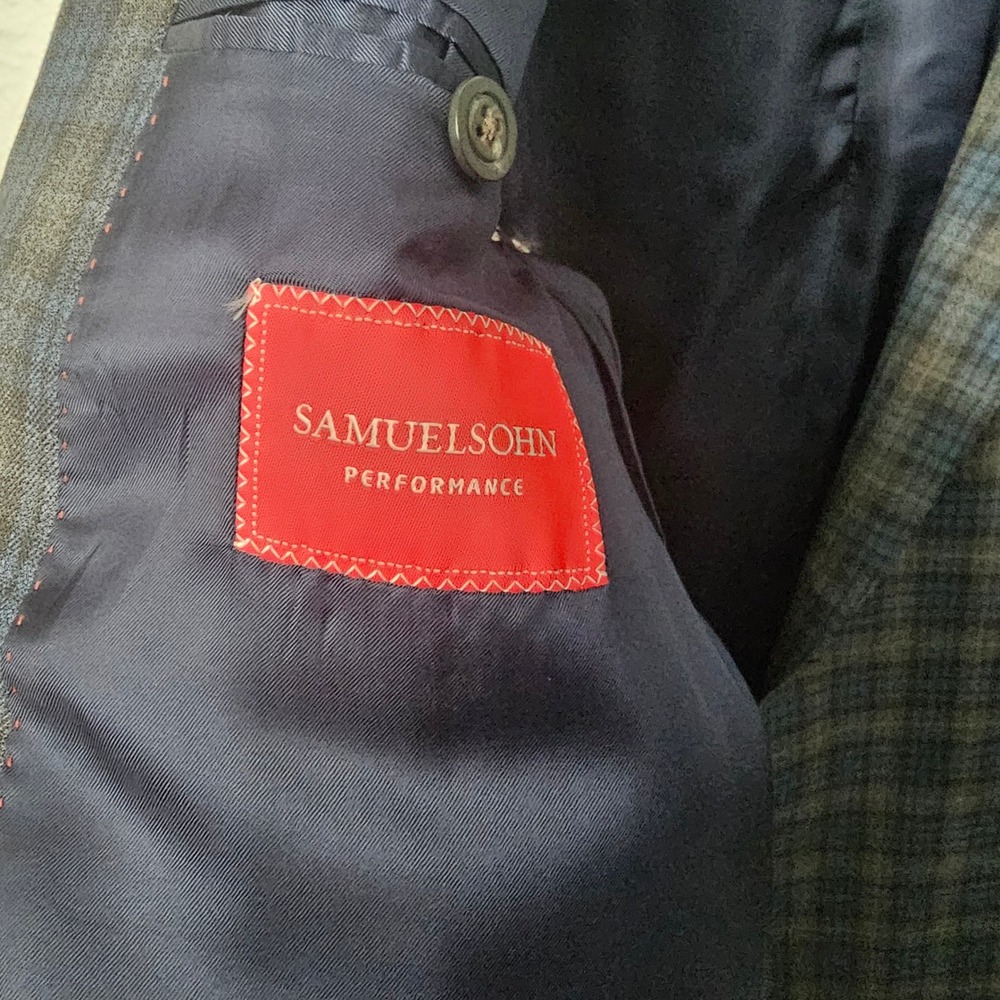 Samuelsohn Performance Mens Plaid Blazer Jacket Wool Blend Blue Gray Size 48 - Picture 5 of 8